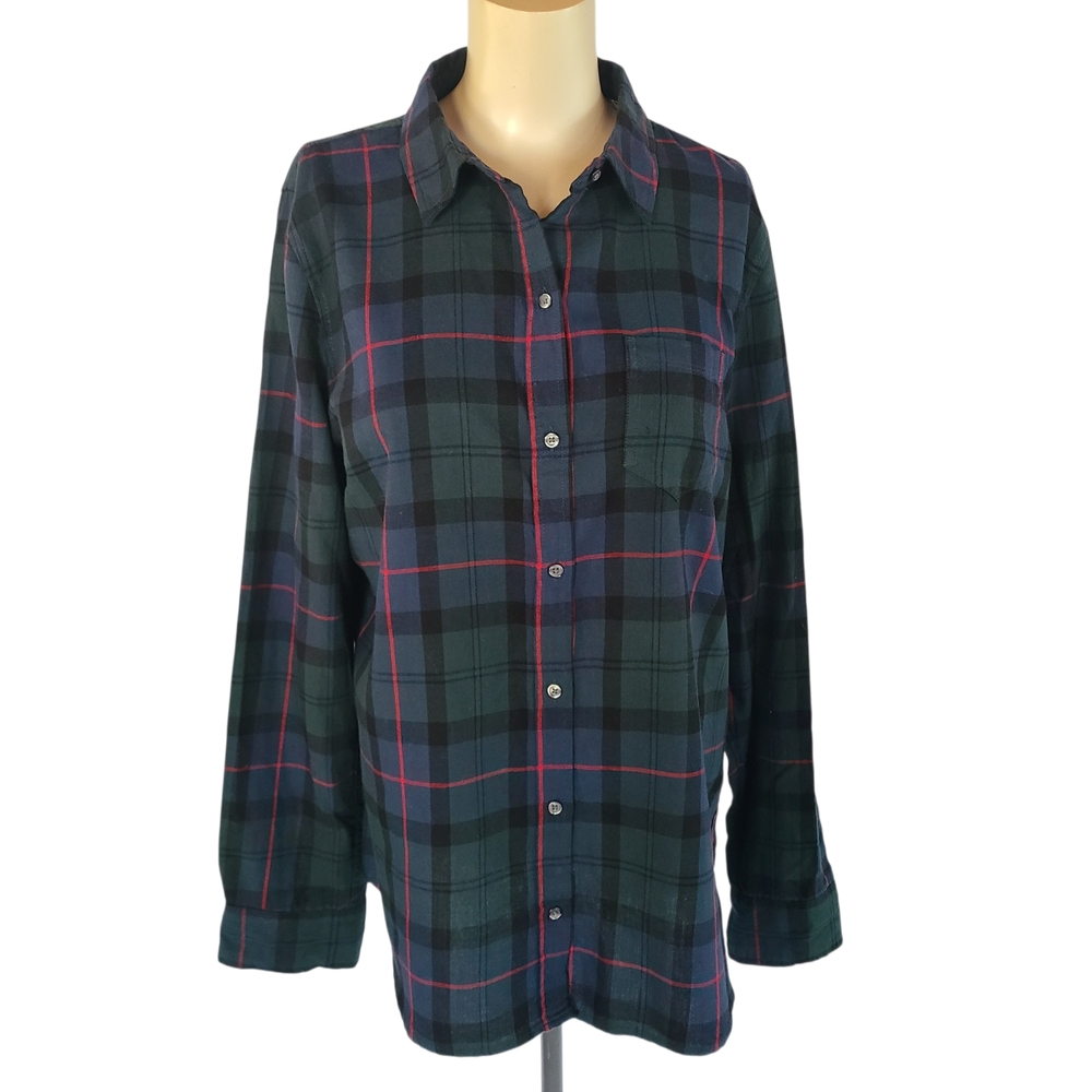 GAP Plaid Flannel Boyfriend Fit Button Down Shirt Red Blue Green Size M